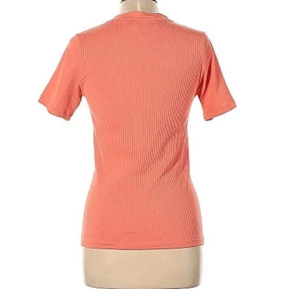Athleta Renew V Neck Tee Top Size S 
Ribbed Island Coral Stretch 657707 - Picture 3 of 5
